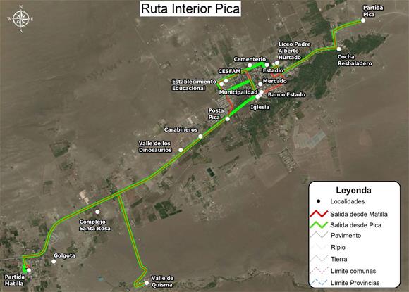 Mapa recorrido de buses de Pica